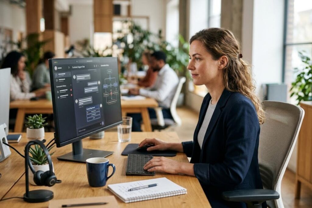 Utilisation quotidienne d'un chatbot IA en entreprise