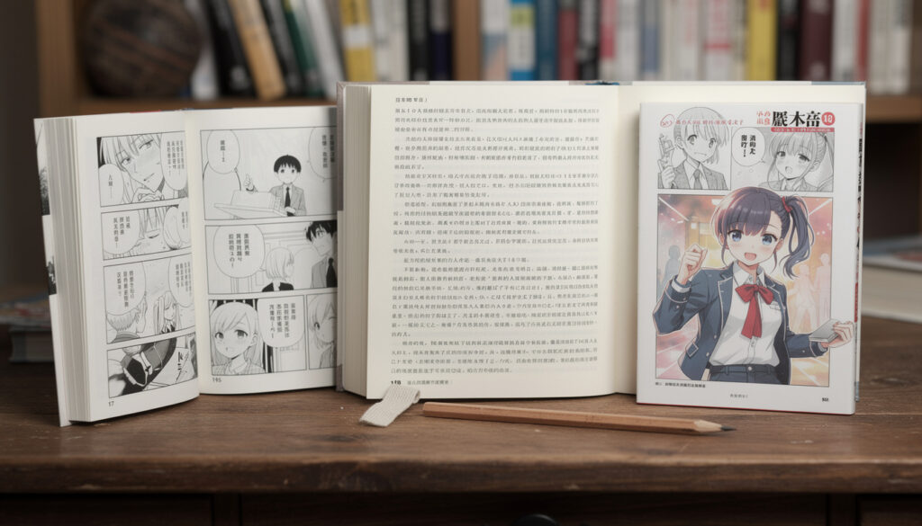 découvrez les différences entre manga, roman et light novel : formats, style narratif, illustrations et publics auxquels ils s’adressent.